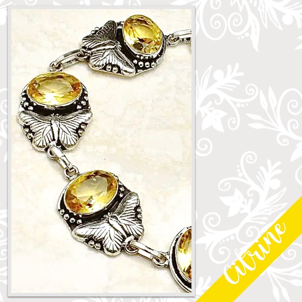 Citrine Eclectic Silver Butterfly Bracelet, Adjustable (Golden Yellow) - Picture 2 of 3